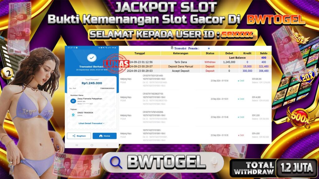 BUKTI JACKPOT SLOT MAHJONG WAYS TERPERCAYA DI INDONESIA TGL 23-09-2024