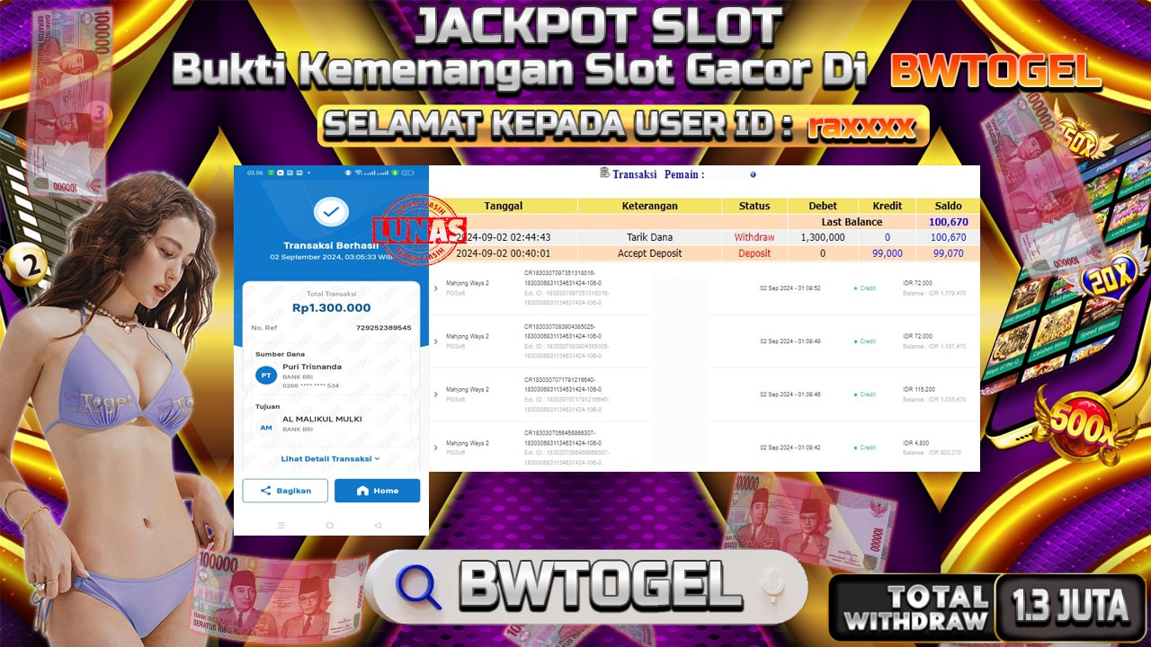 BUKTI JACKPOT SLOT MAHJONG WAYS 2 TERPERCAYA DI INDONESIA TGL 02-09-2024