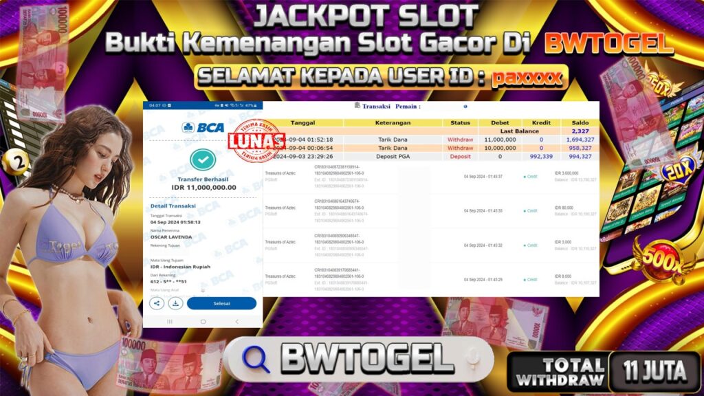 BUKTI JACKPOT SLOT TREASURES OF AZTEC TERPERCAYA DI INDONESIA TGL 04-09-2024