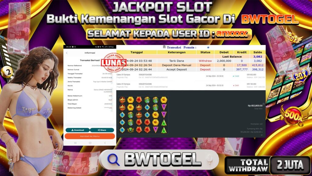 BUKTI JACKPOT SLOT GATES OF OLYMPUS TERPERCAYA DI INDONESIA TGL 24-09-2024