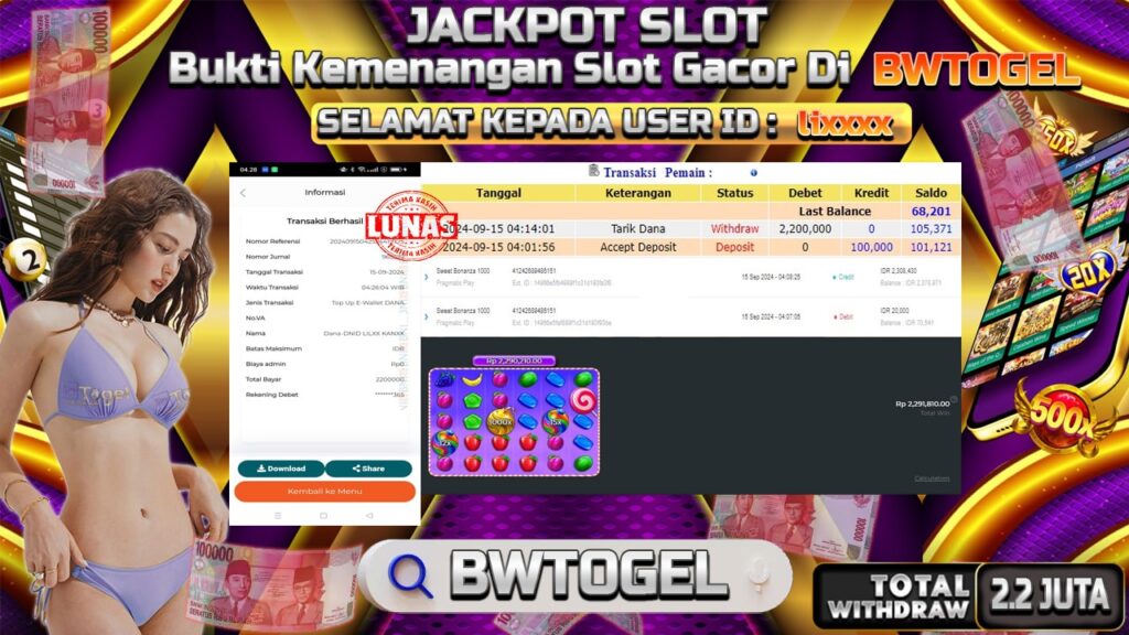 BUKTI JACKPOT SLOT SWEET BONANZA 1000 TERPERCAYA DI INDONESIA TGL 15-09-2024