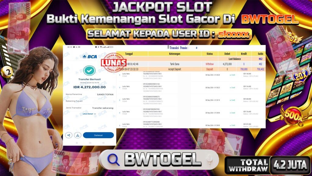 BUKTI JACKPOT SLOT LUCKY NEKO TERPERCAYA DI INDONESIA TGL 08-09-2024