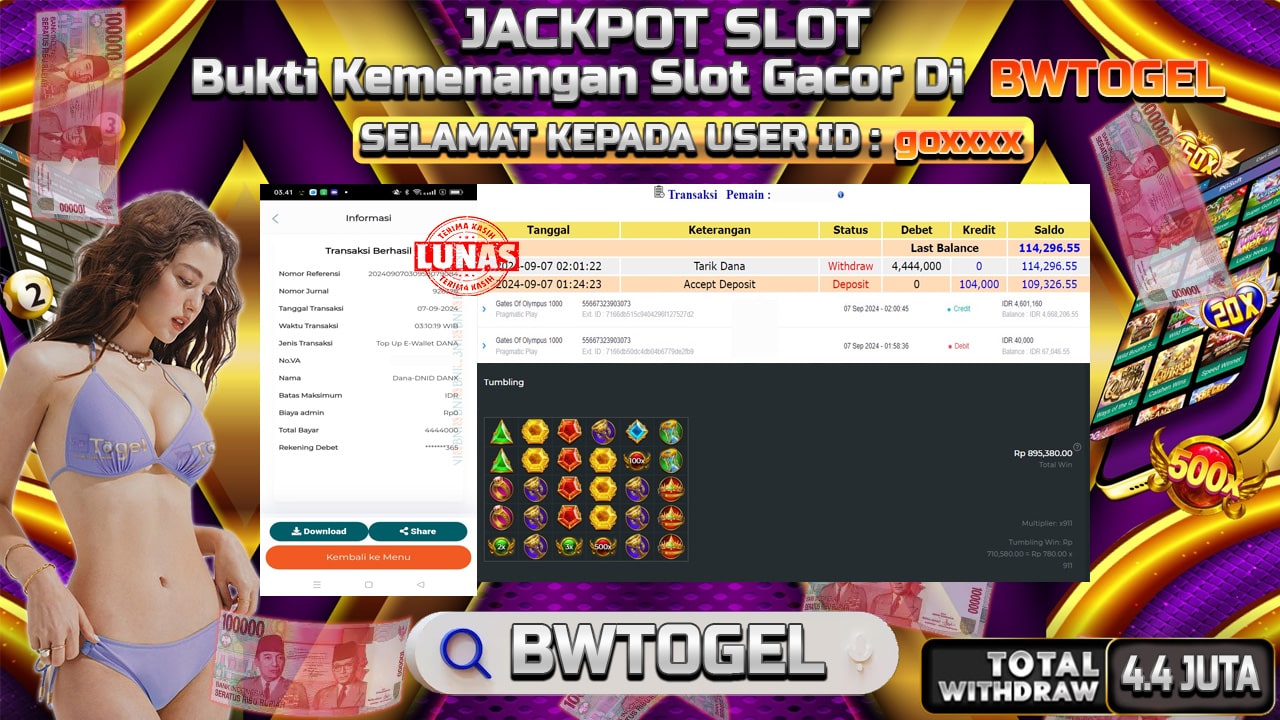 BUKTI JACKPOT SLOT GATES OF OLYMPUS 1000 TERPERCAYA DI INDONESIA TGL 07-09-2024