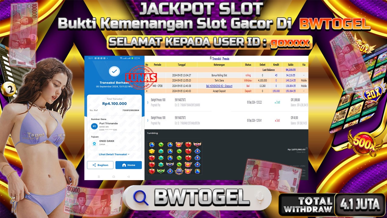 BUKTI JACKPOT SLOT STARLIGHT PRINCESS 1000 TERPERCAYA DI INDONESIA TGL 05-09-2024