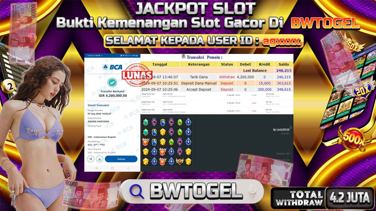 BUKTI JACKPOT SLOT STARLIGHT PRINCESS 1000 TERPERCAYA DI INDONESIA TGL 07-09-2024