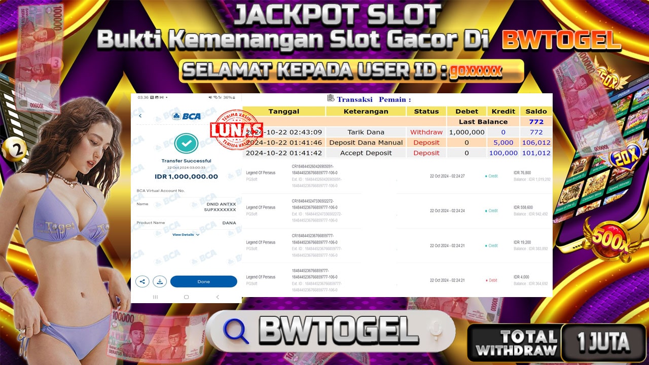 BUKTI JACKPOT SLOT LEGEND OF PERSEUS TERPERCAYA DI INDONESIA TGL 22-10-2024