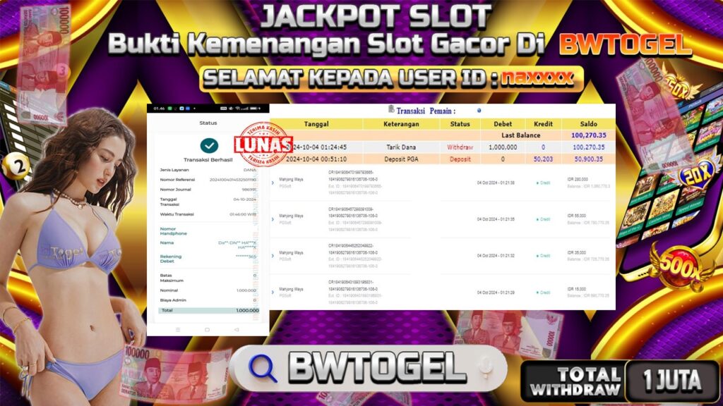 BUKTI JACKPOT SLOT MAHJONG WAYS TERPERCAYA DI INDONESIA TGL 04-10-2024