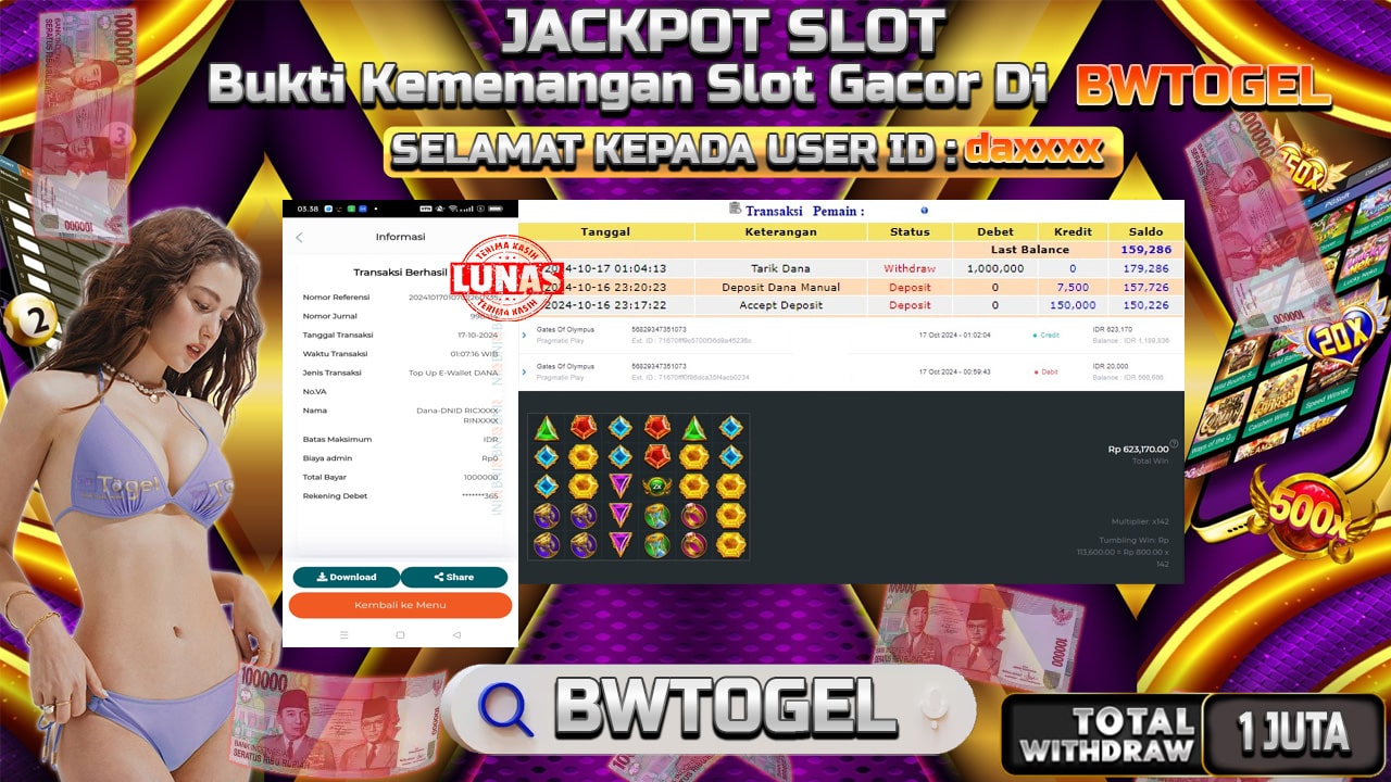 BUKTI JACKPOT SLOT GATES OF OLYMPUS TERPERCAYA DI INDONESIA TGL 17-10-2024