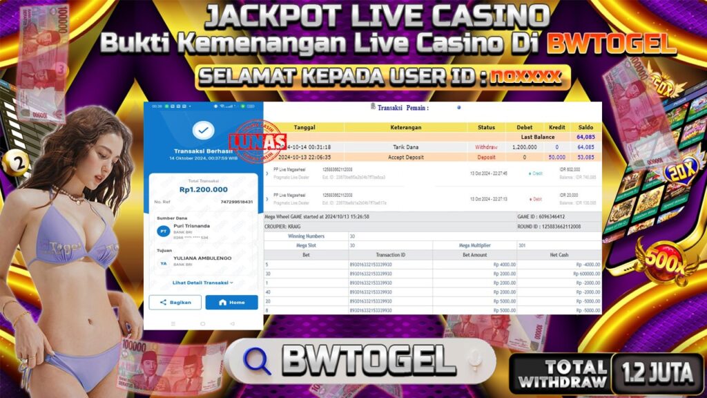 BUKTI JACKPOT PP LIVE MEGAWHEEL TERPERCAYA DI INDONESIA TGL 14-10-2024