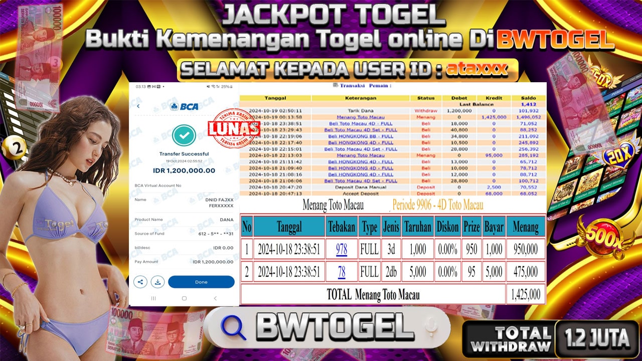 BUKTI JACKPOT TOGEL TOTO MACAU TERPERCAYA DI INDONESIA TGL 19-10-2024