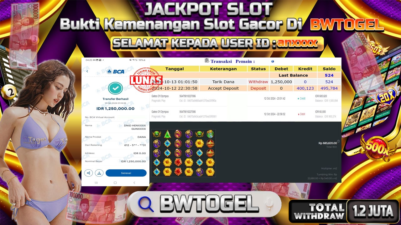 BUKTI JACKPOT SLOT GATES OF OLYMPUS TERPERCAYA DI INDONESIA TGL 13-10-2024