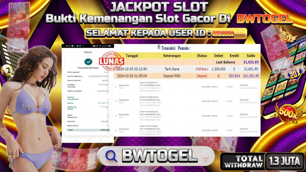 BUKTI JACKPOT SLOT MAHJONG WAYS TERPERCAYA DI INDONESIA TGL 20-10-2024