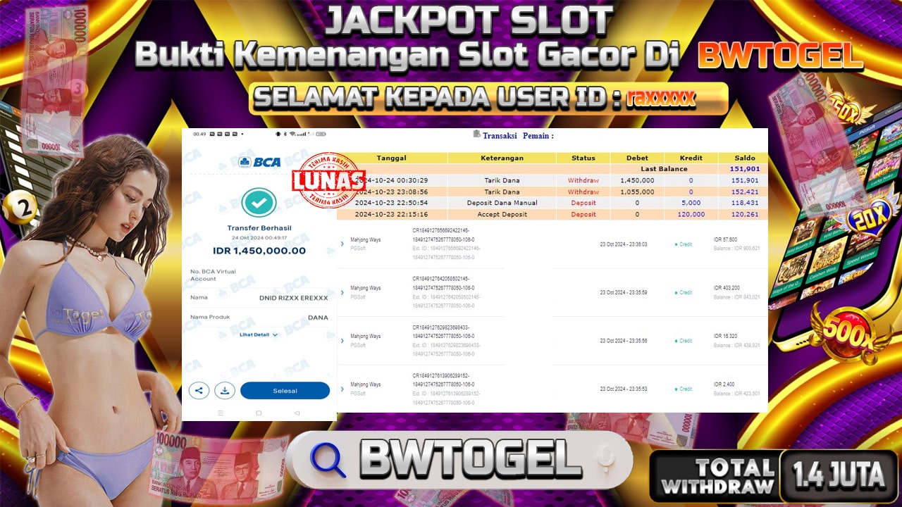 BUKTI JACKPOT SLOT MAHJONG WAYS TERPERCAYA DI INDONESIA TGL 24-10-2024