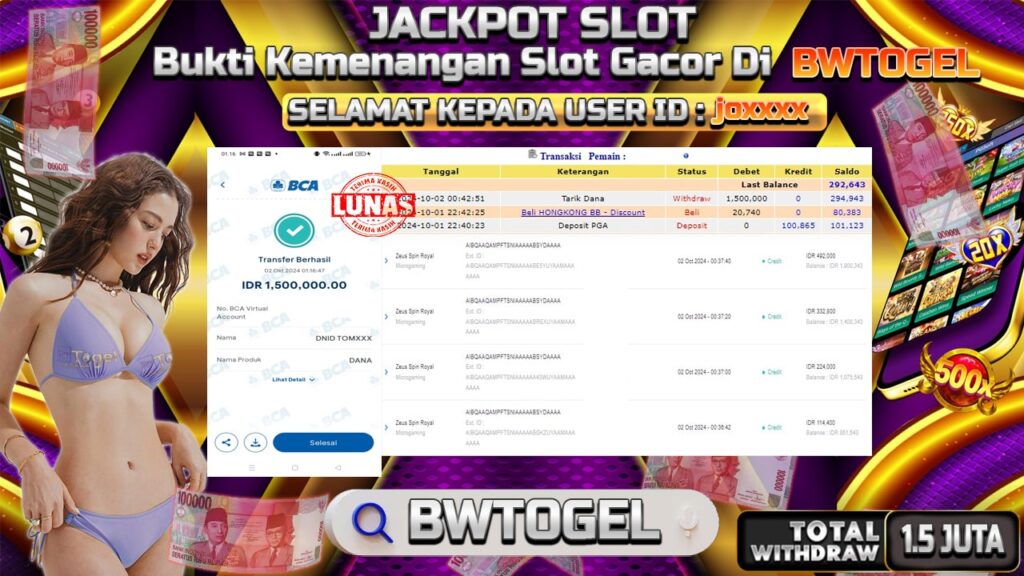 BUKTI JACKPOT SLOT ZEUS SPIN ROYAL TERPERCAYA DI INDONESIA TGL 02-10-2024