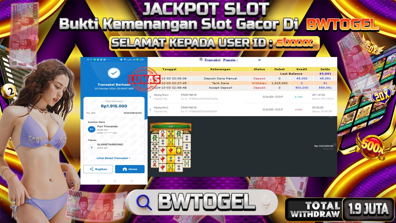 BUKTI JACKPOT SLOT MAHJONG WINS 2  TERPERCAYA DI INDONESIA TGL 03-10-2024