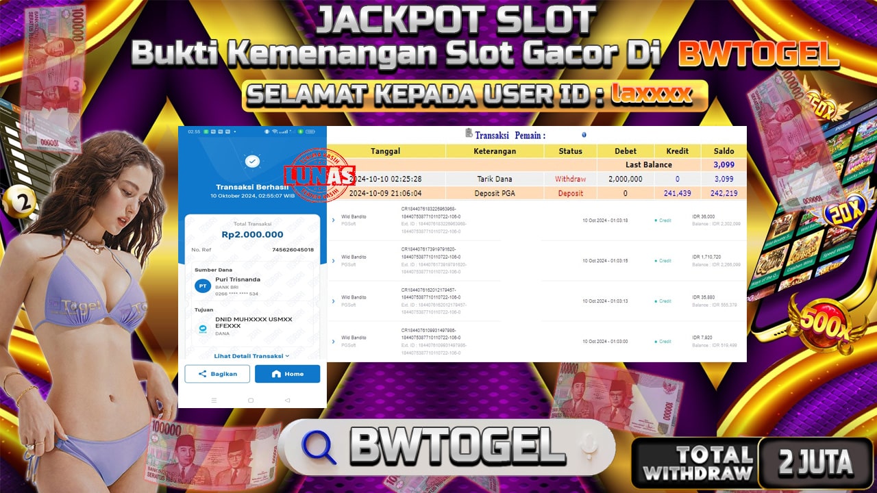 BUKTI JACKPOT SLOT WILD BANDITO TERPERCAYA DI INDONESIA TGL 10-10-2024