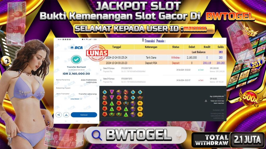 BUKTI JACKPOT SLOT GATES OF OLYMPUS TERPERCAYA DI INDONESIA TGL 24-10-2024