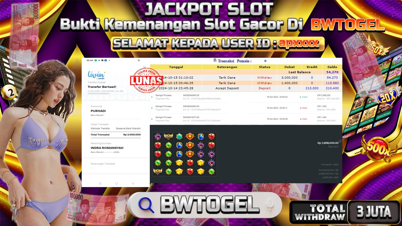 BUKTI JACKPOT SLOT STARLIGHT PRINCESS TERPERCAYA DI INDONESIA TGL 15-10-2024