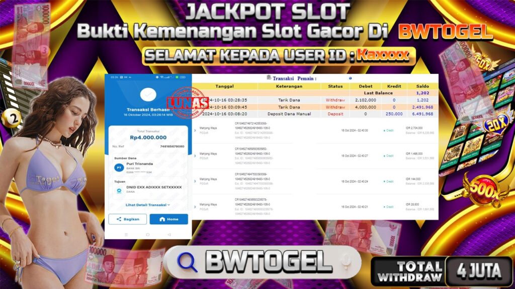 BUKTI JACKPOT SLOT MAHJONG WAYS TERPERCAYA DI INDONESIA TGL 16-10-2024